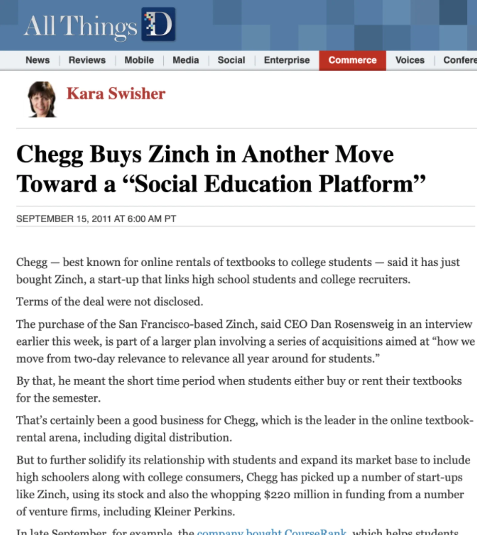 AllThingsD coverage: Chegg buys Zinch